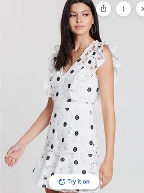 White Floral Eyelet Mini Dress with Black Daisy Details